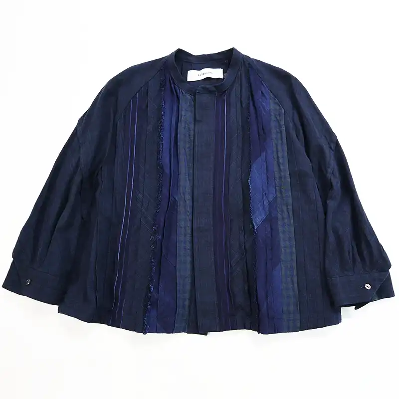 儀右ヱ門 久留米絣 ブラウス G531/navy・BL